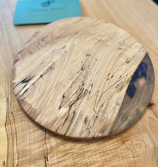 Real flower & wood serving tray
