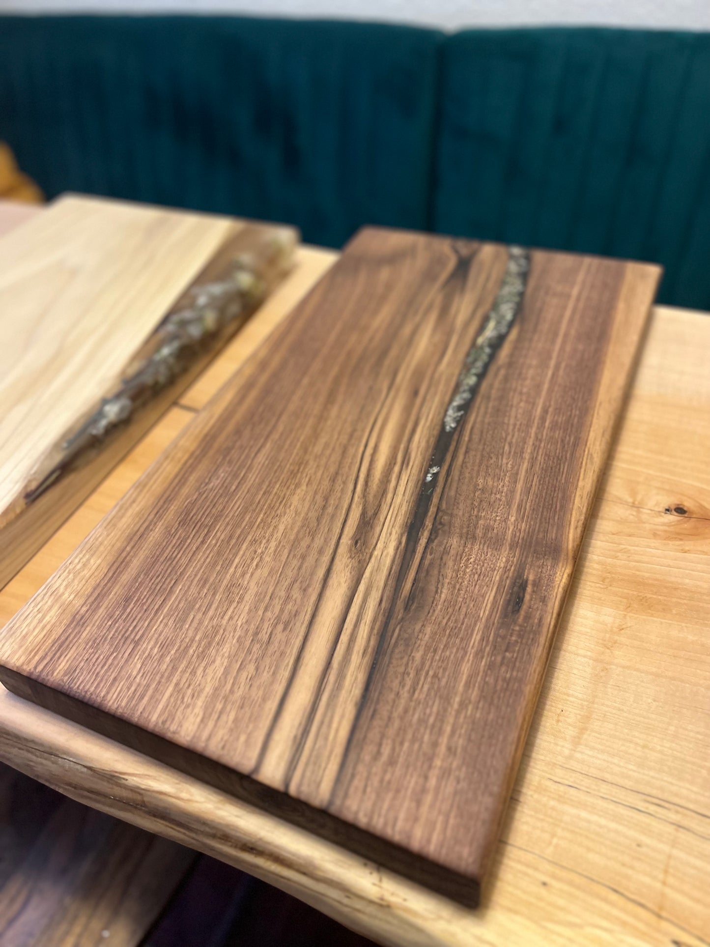 Real flower and black walnut serving board