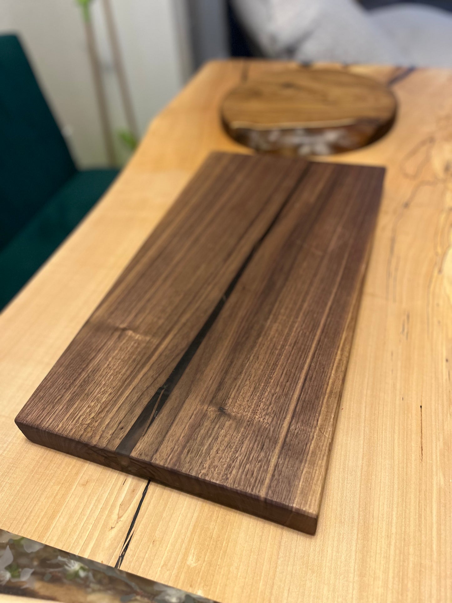 Real flower and black walnut serving board