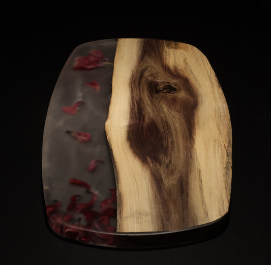 Real flower & wood serving tray