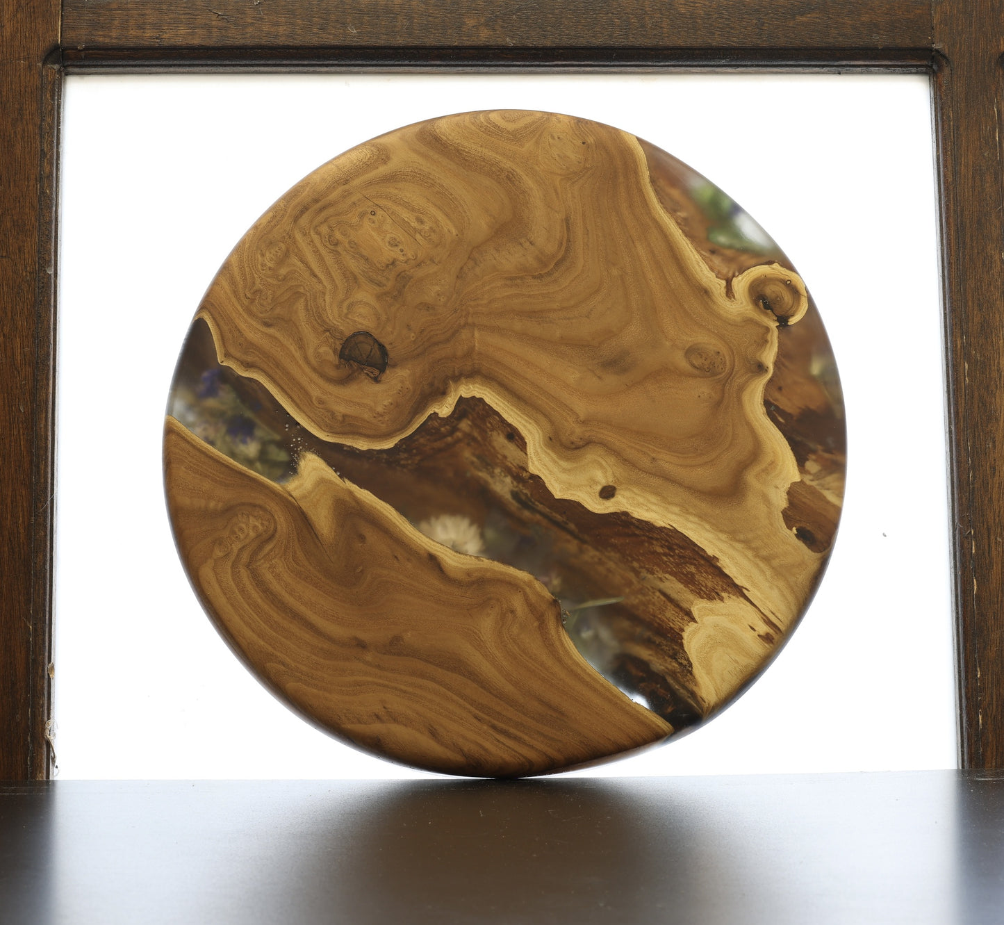 Real flower & wood serving tray