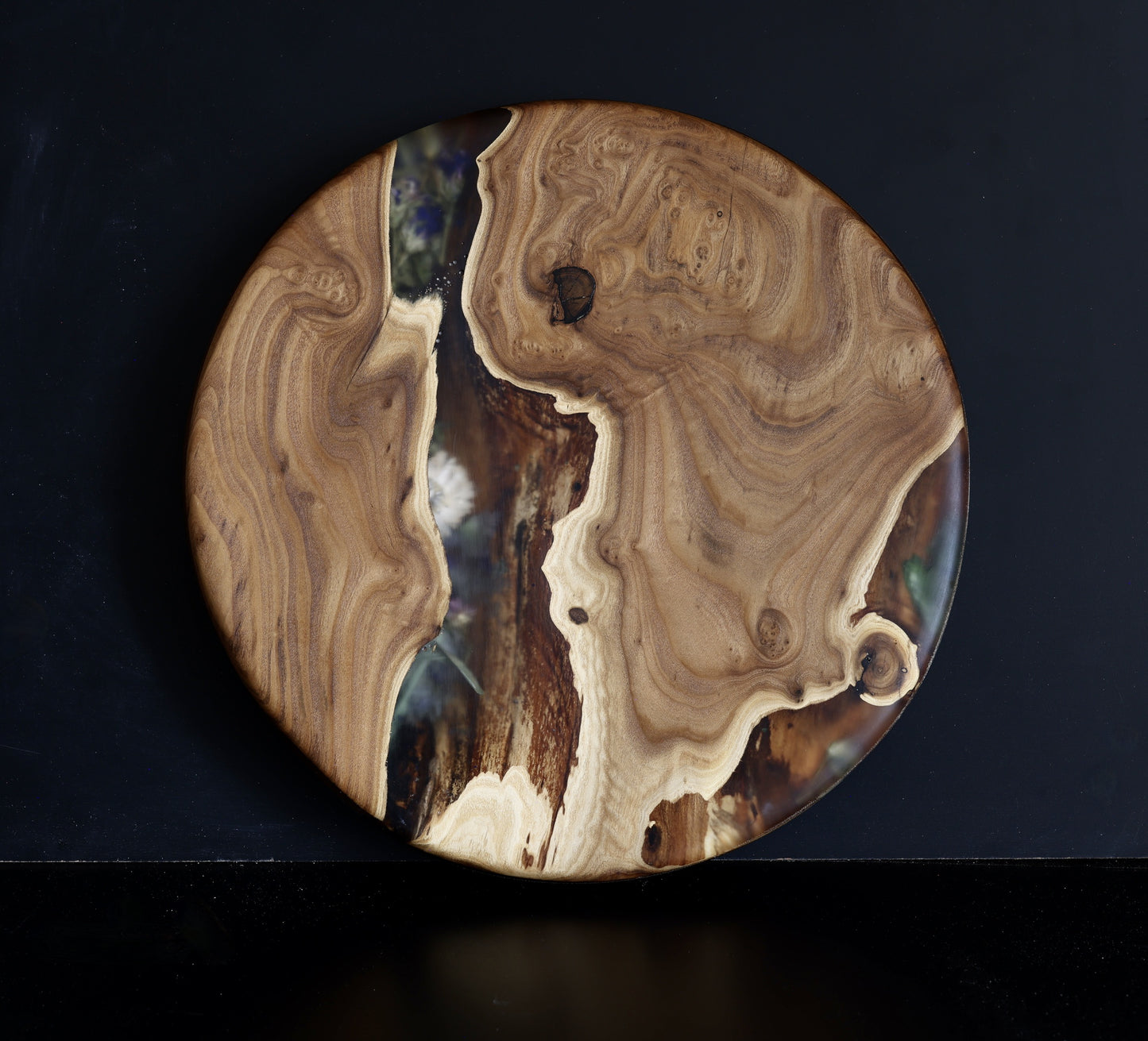 Real flower & wood serving tray