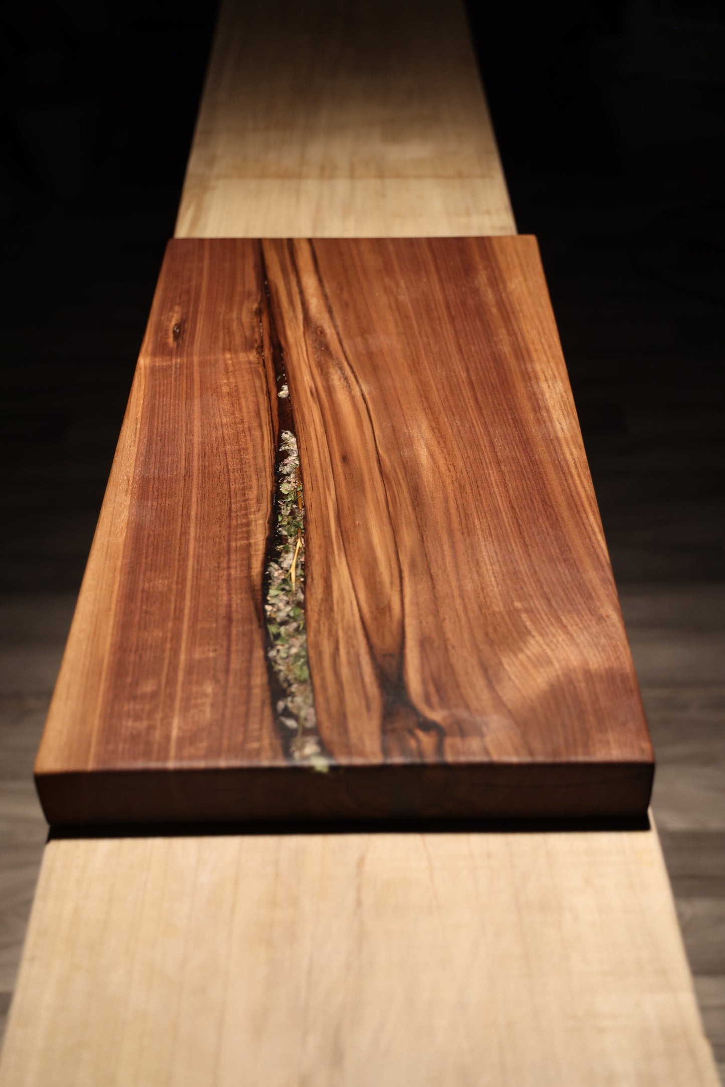 Real flower and black walnut serving board